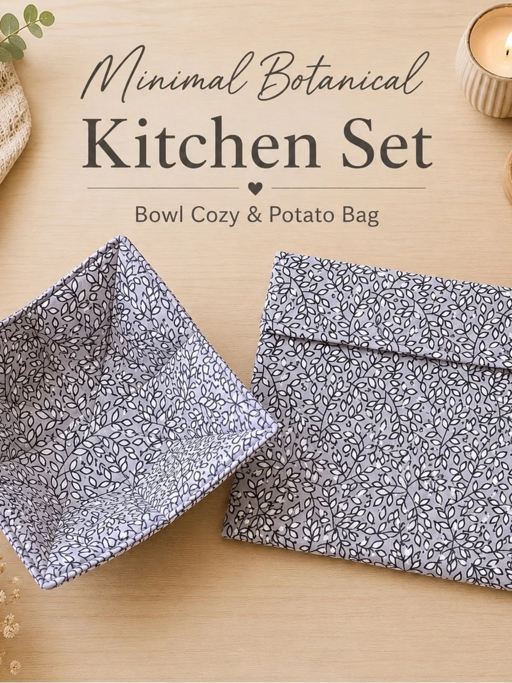 Handmade Botanical Bowl Cozy & Potato Bag Set | Cottagecore Kitchen Gift
